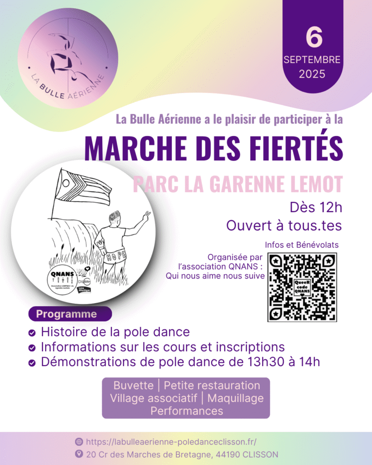 Démonstration de pole dance Marche fierte 2025 Clisson La bulle aérienne