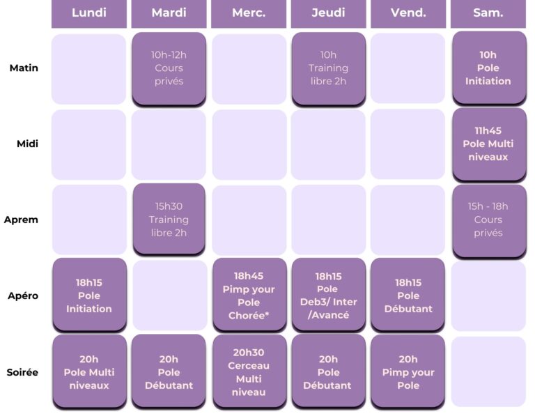 Planning cours collectif La BUlle Aérienne Clisson
